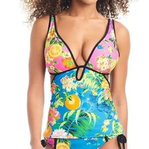 BAR III Printed Plunge-Neck Tankini Top XL NWT